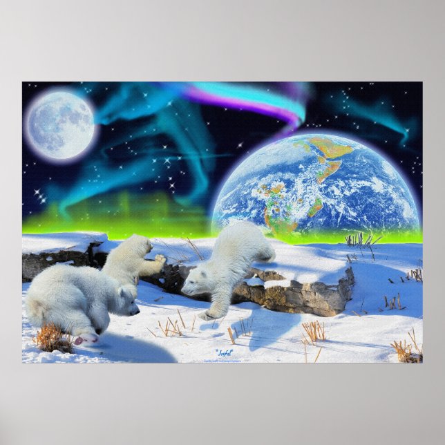Polar Bear Unge & Aurora Earth Day Fantasy Poster (Framsidan)