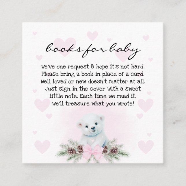 Polar Bear Unge Baby Shower Bokar för Baby-begäran Tilläggskort (Framsida)