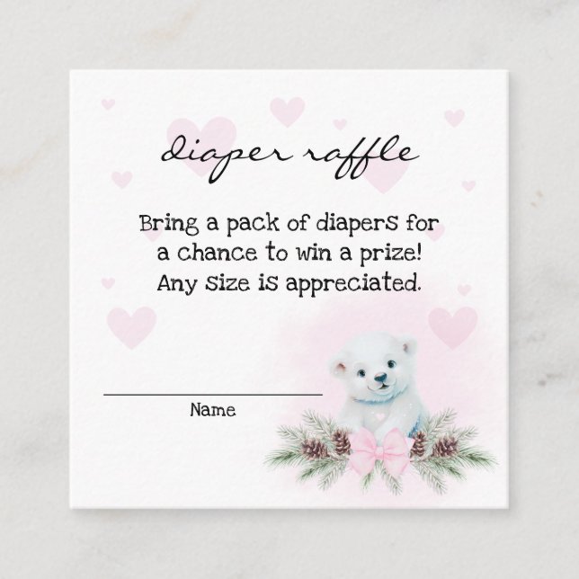 Polar Bear Unge Baby Shower Diaper Raffle Request Tilläggskort (Framsida)