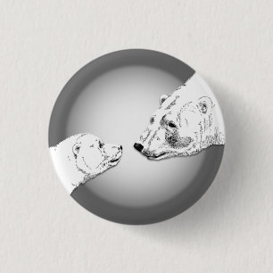 Polar Bear & Unge Button Pin Wildlife Art-knapp Knapp