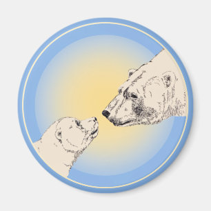 Polar Bear & Unge Fridge Magent Wildlife Art-prese Magnet