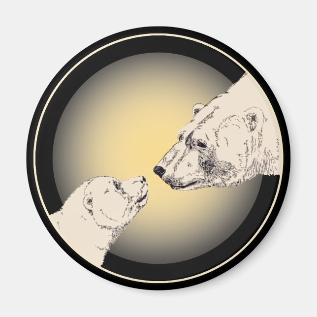 Polar Bear & Unge Fridge Magent Wildlife Art-prese Magnet (Framsidan)