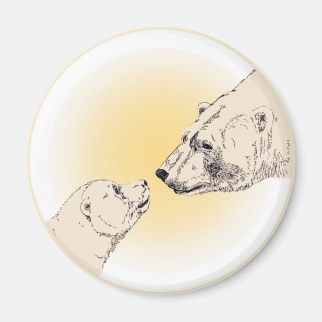 Polar Bear & Unge Fridge Magent Wildlife Art-prese Magnet (Framsidan)