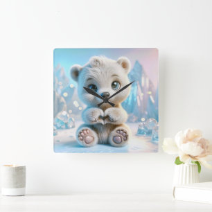 Polar Bear Unge Fyrkantig Klocka
