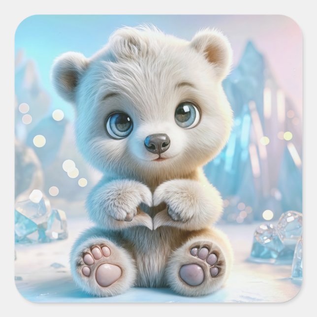 Polar Bear Unge Fyrkantigt Klistermärke (Framsida)