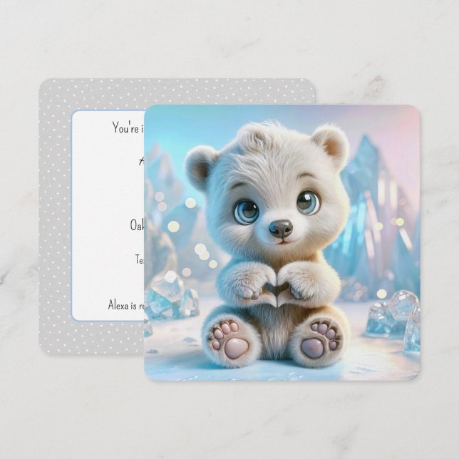 Polar Bear Unge Heart Tassar Inbjudningar (Fram/baksida)