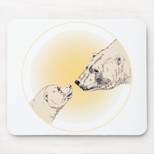 Polar Bear & Unge Mousepad Wildlife Art Mousepad Musmatta (Framsidan)