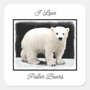 Polar Bear Unge Painting - Oiginal Wildlife Art Fyrkantigt Klistermärke