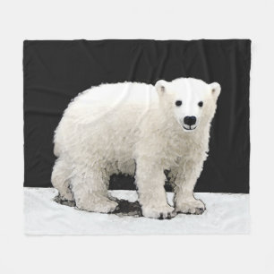 Polar Bear Unge Painting - Original Wildlife Art Fleecefilt
