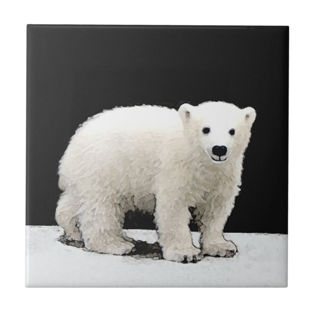 Polar Bear Unge Painting - Original Wildlife Art Kakelplatta (Framsidan)