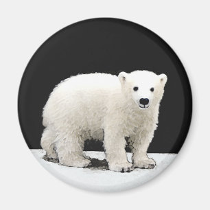 Polar Bear Unge Painting - Original Wildlife Art Magnet