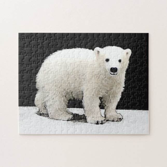 Polar Bear Unge Painting - Original Wildlife Art Pussel (Horisontell)