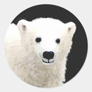 Polar Bear Unge Painting - Original Wildlife Art Runt Klistermärke
