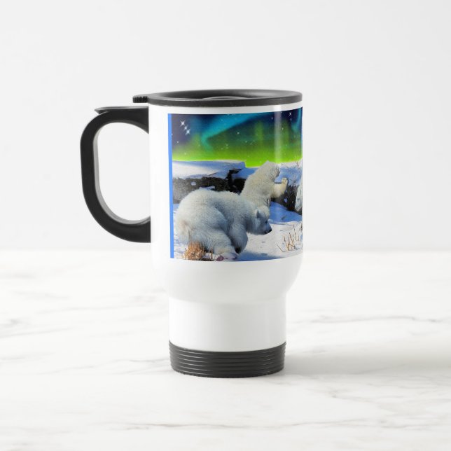 Polar Bear Unge spelar i Snö Fantasy Art Mugg (Vänster)