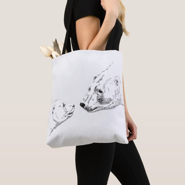 Polar Bear & Unge Tote Bag Bear Art Shopping bag Tygkasse (Närbild)