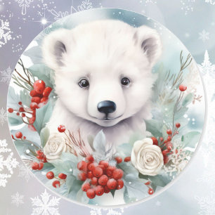 Polar Bear Unge vid julklapp Runt Klistermärke