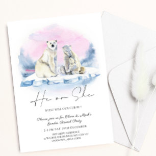 Polar Bear Unge Vinterjerevret Gender Reveal Inbjudningar
