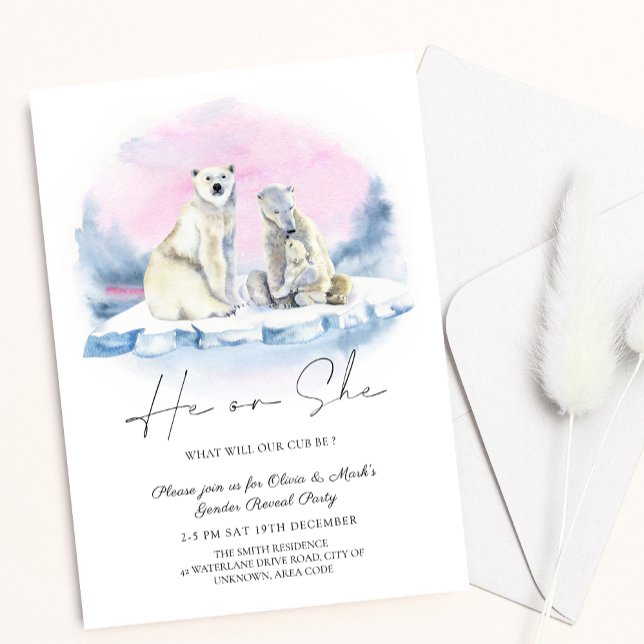 Polar Bear Unge Vinterjerevret Gender Reveal Inbjudningar (Skapare uppladdad)
