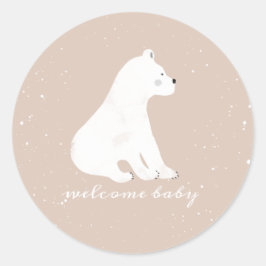 Polar Bear Unge Winter Snö Rosa Baby Shower Runt Klistermärke