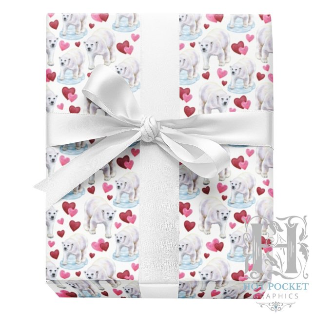 Polar Bear Valentine Gift Wrapping Paper - White Presentpapper (Skapare uppladdad)