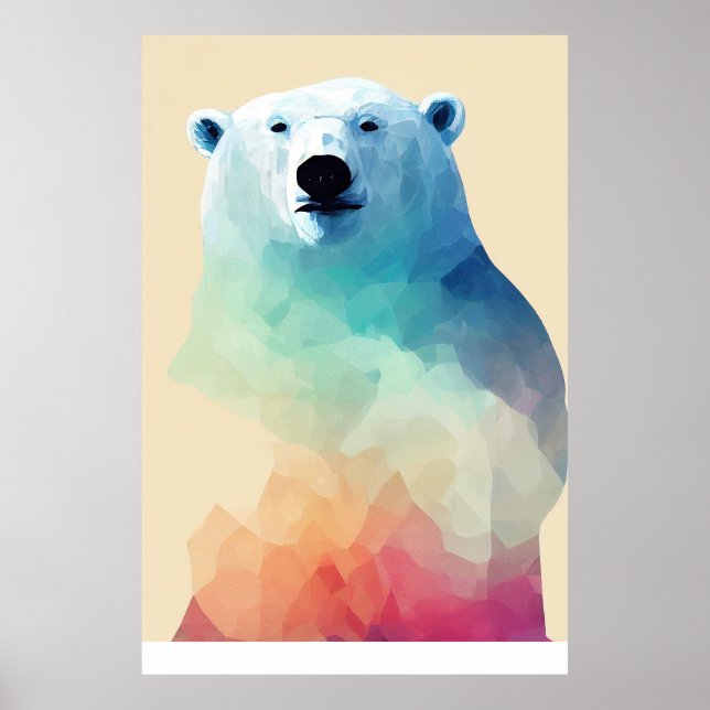 Polar Bear Vild Art Målarfärg på animaliska Färger Poster (Framsidan)