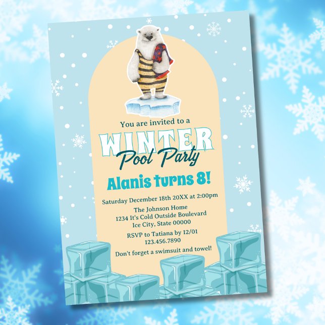Polar Bear Vinter Pool Party Barn Kalas Inbjudningar (Skapare uppladdad)