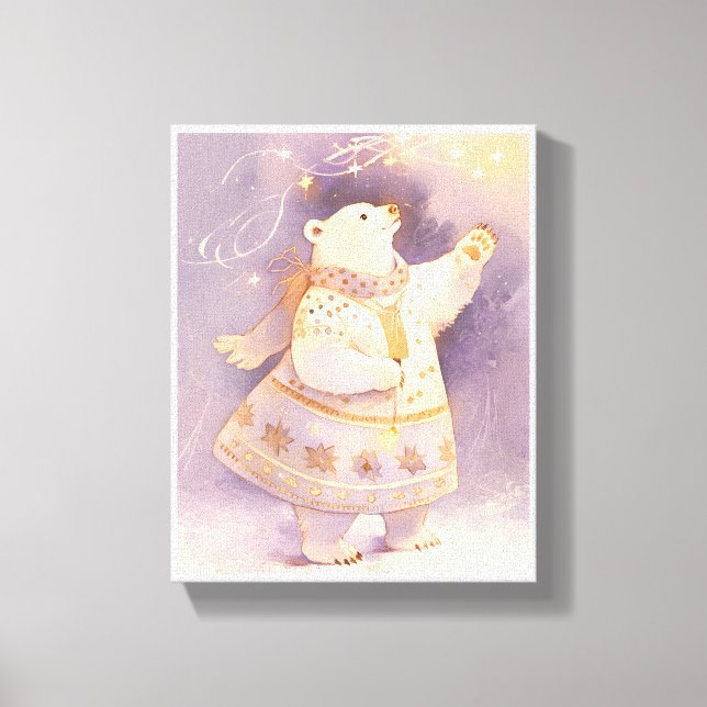 Polar Bear Vintermagi | Whimsical Barnrumskonst Canvastryck (Framsida)