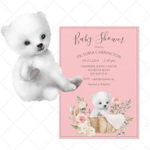 Polar Bear Watercolor Rosa Baby Shower-inbjudan