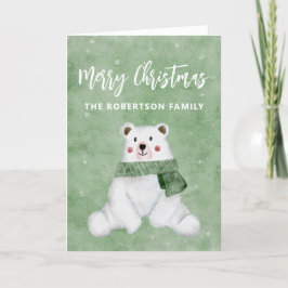 Polar Bear Wear Grönt Scarf God jul Helgkort