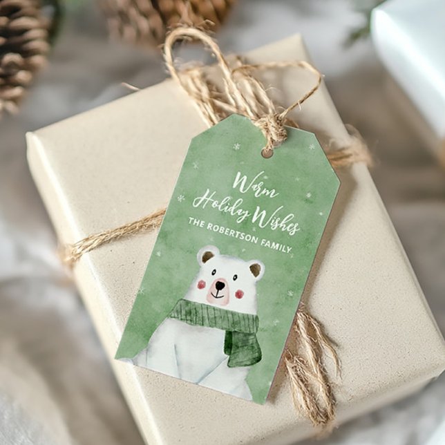 Polar Bear Wear Grönt Scarf Warm Helgdag Önskemål Presentetikett (Skapare uppladdad)