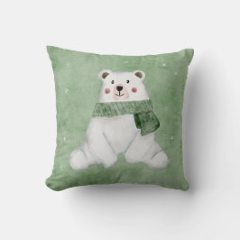 Polar Bear Wear Grönt Scarf Winter Helgdag Kudde