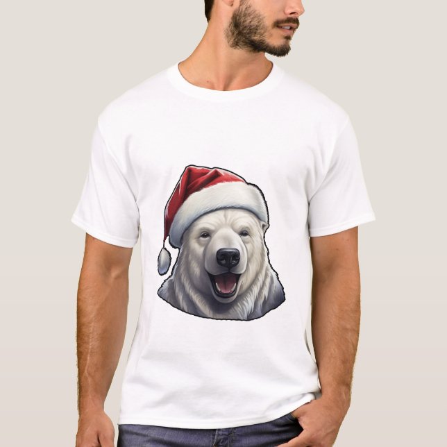 Polar Bear Wearing a Santa Hat T Shirt (Framsida)