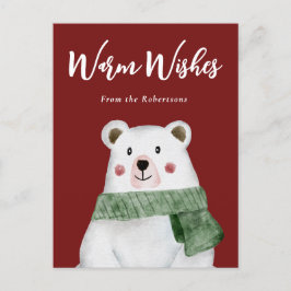 Polar Bear Wearing Grönt Scarf Låt det snöa Helg Vykort