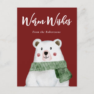 Polar Bear Wearing Grönt Scarf Låt det snöa Helg Vykort