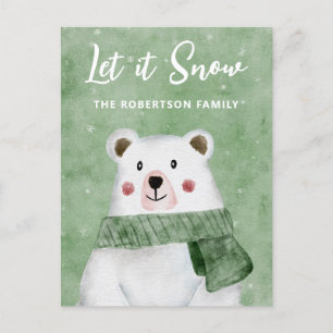 Polar Bear Wearing Grönt Scarf Låt det snöa Helg Vykort