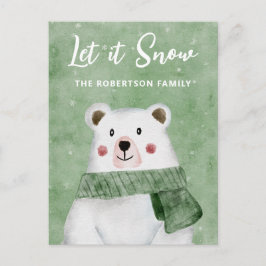 Polar Bear Wearing Grönt Scarf Låt det snöa Helg Vykort