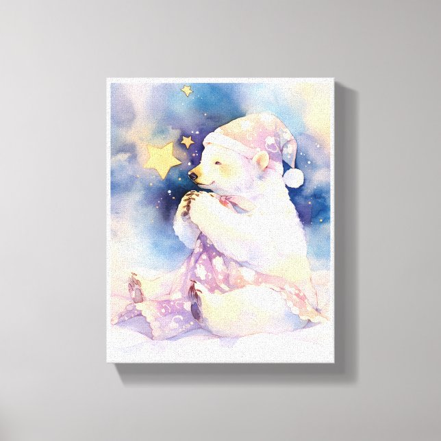 Polar Bear Whimsical Watercolor Nursery Canvas  (Framsida)