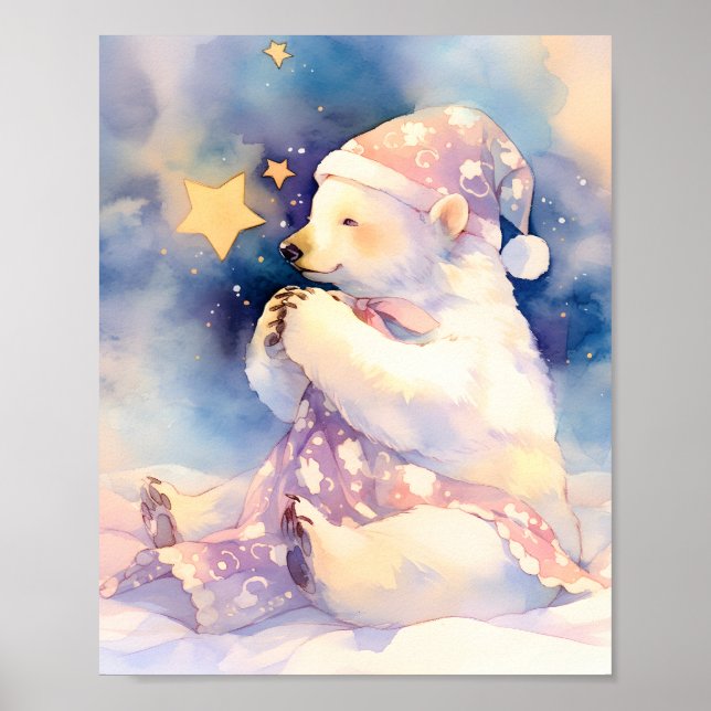 Polar Bear Whimsical Watercolor Nursery Poster (Framsidan)