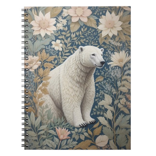 Polar Bear William Morris Inspired Blommigt Anteckningsbok (Framsidan)
