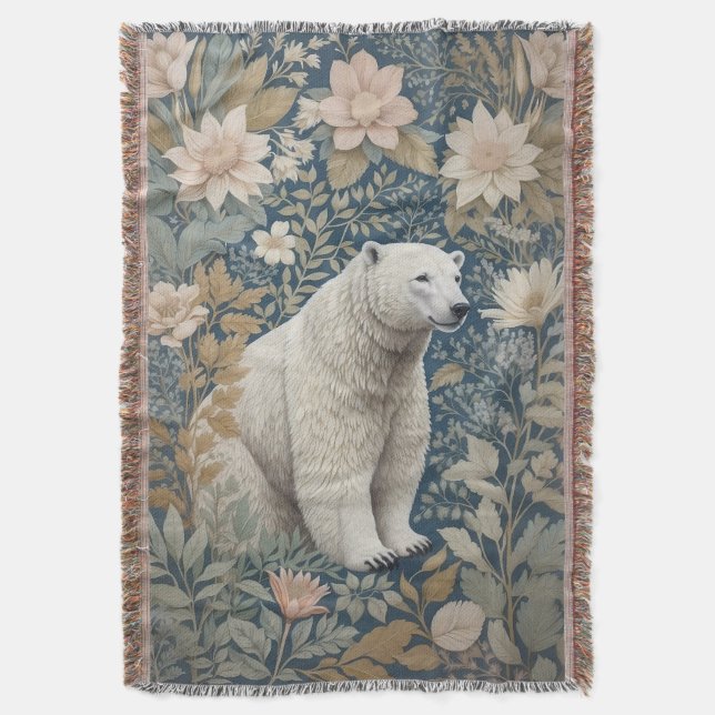 Polar Bear William Morris Inspired Blommigt Filt (Framsidan Vertikal)