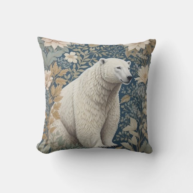 Polar Bear William Morris Inspired Blommigt Kudde (Framsida)