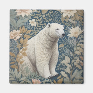 Polar Bear William Morris Inspired Blommigt Magnet