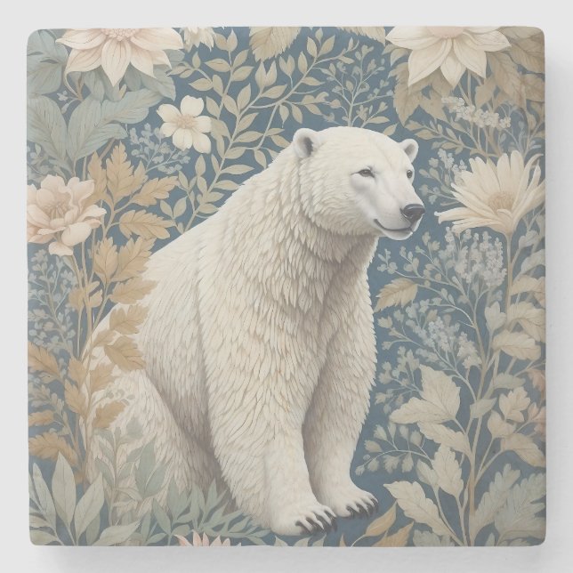 Polar Bear William Morris Inspired Blommigt Stenunderlägg (Framsidan)