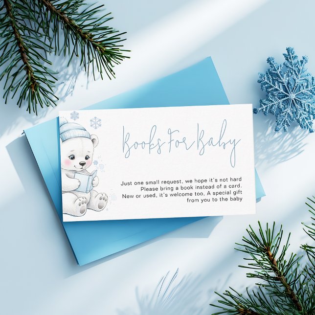 Polar Bear Winter Baby Boy Shower Books Request Tilläggskort (Skapare uppladdad)