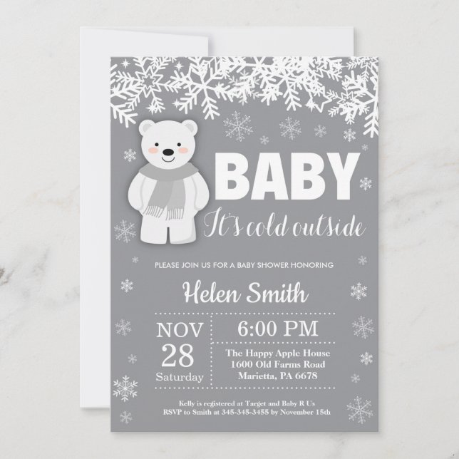 Polar Bear Winter Baby Shower Snowflake-inbjudan Inbjudningar (Framsida)
