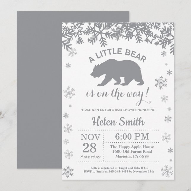 Polar Bear Winter Baby Shower Snowflake-inbjudan Inbjudningar (Fram/baksida)