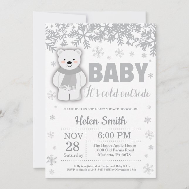 Polar Bear Winter Baby Shower Snowflake-inbjudan Inbjudningar (Framsida)