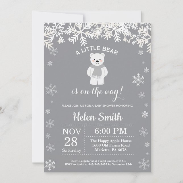 Polar Bear Winter Baby Shower Snowflake-inbjudan Inbjudningar (Framsida)