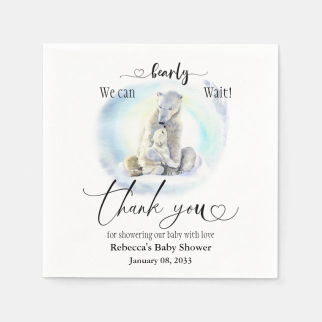 Polar Bear Winter Barly Wait Baby Shower-favoriter Pappersservett (Framsidan)