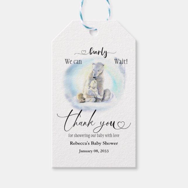 Polar Bear Winter Barly Wait Baby Shower-favoriter Presentetikett (Framsidan)